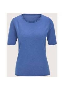 Madeleine Mode Longpullover MADELEINE "Strickshirt Sommerpulli mit Rollkante", Damen, Gr. 36/38, blau (azurblau, melange), Obermaterial: 46% Modal CMD. 40% Polyacryl PAN. 14% Polyamid PA., Modern, schmal, Pullover Longpullover, schmale Rippenabschl&uuml;sse