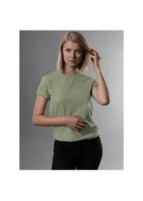 T-Shirt TRIGEMA "TRIGEMA Slim Fit T-Shirt aus DELUXE Baumwolle", Damen, Gr. L, salbei, 100% Baumwolle, Basic, Shirts T-Shirt