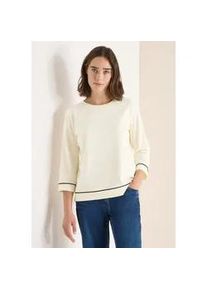 Rundhalsshirt Cecil, Damen, Gr. S (38), creamy wei&szlig;, Web, 94% Baumwolle, 6% Elasthan, unifarben mit Farbeinsatz, comfort fit normal, Rundhals, B&uuml;ndchen, Shirts Rundhalsshirt, Rundhalsausschnitt