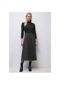 Midikleid Street One, Damen, Gr. 42, EURO-Gr&ouml;&szlig;en, schwarz, Web, Obermaterial oben: 48% Baumwolle, 47% Modal, 5% Elasthan; Obermaterial unten: 95% Polyester, 5% Elasthan; Unterrock: 100% Viskose, mehrfarbig, normal lang, hoch geschlossener Ausschnitt, abgesteppt, Kleider Midikleid, mit plissiertem Rockteil