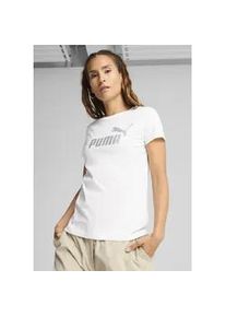 T-Shirt Puma "ESS NO. 1 LOGO METALLIC TEE", Damen, Gr. L, Puma wei&szlig;, metallic silber, Jersey, Obermaterial: 100% Baumwolle, bedruckt, regular fit normal, Rundhals, Shirts T-Shirt, Regular Fit, Rundhalsausschnitt, Kurzarm-Design