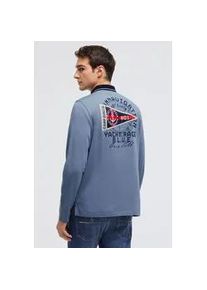 Langarm-Poloshirt CAMP DAVID, Herren, Gr. L, vintage blau, Piqu&eacute;, Material: 100% Baumwolle, bedruckt, bestickt, regular fit normal, hoch geschlossener Ausschnitt, eingesetzt gerader Abschluss, Shirts, aus Baumwolle