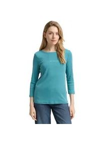 3/4-Arm-Shirt Tom Tailor, Damen, Gr. XL, tropical teal, Web, Obermaterial: 97% Baumwolle, 3% Elasthan, unifarben, slim fit normal, Rundhals, gerader Abschluss, Shirts 3/4-Arm-Shirt, mit Logo Schriftzug