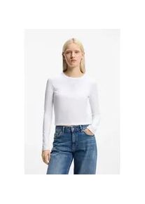 HUGO BOSS Langarmshirt HUGO BLUE "Daliriee", Damen, Gr. M (38), wei&szlig; 100, Single Jersey, Obermaterial: 94% Baumwolle, 6% Elasthan, unifarben, figurbetont taillenbedeckt, Rundhals, abgesteppte Kante, Shirts Langarmshirt, cropped, Rundhals, mit Strassbesatz