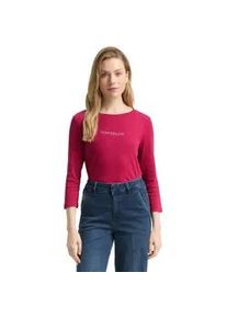 3/4-Arm-Shirt Tom Tailor, Damen, Gr. L, schwarz pink, Web, Obermaterial: 97% Baumwolle, 3% Elasthan, unifarben, slim fit normal, Rundhals, gerader Abschluss, Shirts 3/4-Arm-Shirt, mit Logo Schriftzug