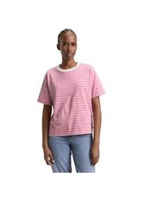 T-Shirt Tom Tailor DENIM, Damen, Gr. S, soft blush irregular stripes, Single Jersey, Obermaterial: 100% Baumwolle, gestreift, regular fit normal, Rundhals, gerader Abschluss, Shirts T-Shirt, mit Streifen Muster