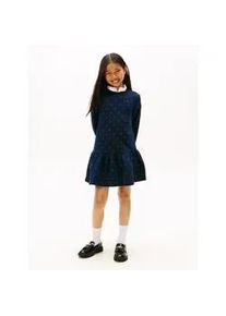 Jerseykleid Tommy Hilfiger "FESTIVE STUD HWK DRESS LS", M&auml;dchen, Gr. 10 (140), N-Gr, schwarz night navy, Web, Obermaterial: 65% Baumwolle, 35% Polyester, gemustert, gepunktet, regular fit ca. Mitte Oberschenkel, Rundhals, eingesetzt angesetztes B&uuml;ndchen, Kleider Jerseykleid, Regular fit, f&uuml;r Kinder bis 16 Jahre