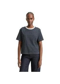 T-Shirt Tom Tailor DENIM, Damen, Gr. M, navy irregular stripes, Single Jersey, Obermaterial: 100% Baumwolle, gestreift, regular fit normal, Rundhals, gerader Abschluss, Shirts T-Shirt, mit Streifen Muster