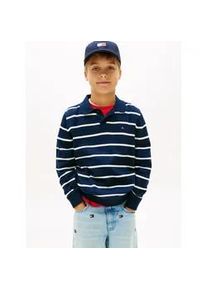 Strickpullover Tommy Hilfiger "POLO COLLAR SWEATER LS", Jungen, Gr. 14 (164), schwarz night navy stripe, Strick, Obermaterial: 100% Baumwolle, gestreift, regular fit normal, Rundhals, eingesetzt B&uuml;ndchen, Pullover Strickpullover, Kinder bis 16 Jahre, regular fit