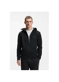 Kapuzensweatjacke BOSS Green, Herren, Gr. M, schwarz001, Sweatware, Obermaterial: 78% Polyester, 15% Lyocell, 7% Elasthan, unifarben, regular fit normal, hoch geschlossener Ausschnitt, Sweatjacken, Regular Fit, reflektierende Details, Kapuze mit Kordelzug