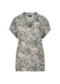 Print-Shirt GOLDNER "Kurzgr&ouml;&szlig;e Blusenshirt mit Paisley-Muster", Damen, Gr. 21, beige (stein, gemustert), Obermaterial: 95% Viskose CV. 5% Elasthan EL., gerade, Shirts, strechbequemer Viskosejersey