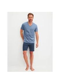 Shorty Calida "Relax Imprint 2", Damen, Gr. L (52/54), coronet blau, Single Jersey, Obermaterial: 100% Baumwolle, bequem kurz, V-Ausschnitt, Homewear-Sets Shorty, V-Ausschnitt, Brusttasche, Kurzarm, Single Jersey Qualit&auml;t