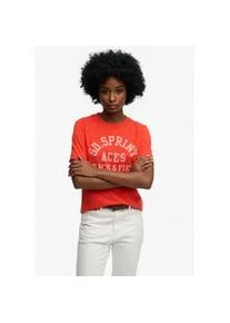 T-Shirt Superdry "Vintage Prep Pocket Tee", Damen, Gr. L, vintage wash rot, Single Jersey, Obermaterial: 100% Baumwolle, bedruckt, normal, Rundhals, Shirts T-Shirt