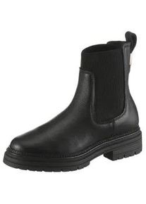 Winterboots Tommy Hilfiger "TH PLAQUE PEBBLE CHELSEA WARM", Damen, Gr. 37, schwarz, Leder, Schuhe Winterboots, Chelseaboots, Schlupfboots, Stiefelette mit praktischer Anziehlasche