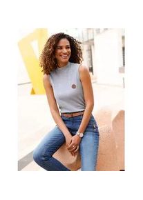 Shirttop Casual Looks, Damen, Gr. 42, grau (grau, meliert), 84% Baumwolle, 11% Polyester, 5% Elasthan, unifarben, Tops Shirttop