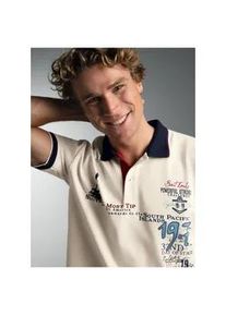 Poloshirt TRIGEMA "TRIGEMA Polo Shirt mit Maritimem Print", Herren, Gr. M, natur, 100% Baumwolle, Basic, Shirts