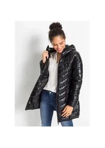 Steppjacke bonprix, Damen, Gr. 36, schwarz (schwarz metallic), Obermaterial: 100% Polyester. Futter: 100% Polyester. Oberteil: 100% Polyester, loose fit, Jacken Steppjacke, femininer Stil, aus Polyester, mit Kapuze, lockere Passform