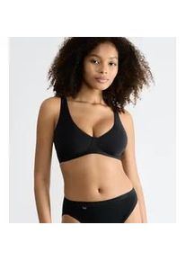 Soft-BH Sloggi "Basic+", Damen, Gr. 65, Cup C, schwarz, Single Jersey, Obermaterial: 80% Baumwolle, 18% Elasthan, 2% Polyamid, unifarben, Basic, BHs Soft-BH, perfekter Sitz, ohne B&uuml;gel, ohne Einlagen, tiefer V-Ausschnitt