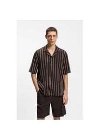 Kurzarmhemd BOSS "C-LARS CAMP B-262", Herren, Gr. XL, N-Gr, schwarz braun207, Jersey, Obermaterial: 97% Baumwolle, 3% Elasthan, gestreift, relaxed fit h&uuml;ftbedeckend, abgesteppte Kante, Hemden, mit Freizeitkragen, Relaxed Fit