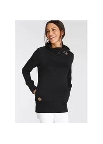 Sweatshirt Ragwear "ANGELLIKA O" Gr. XS, schwarz, Sweatshirts, Damen, XS, Sweatware, Obermaterial: 65% Baumwolle, 35% Polyester, kontrastfarbene Details, unifarben, Sweatshirt, mit asymmetrischem Schalkragen