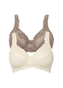 Minimizer-BH bonprix "Minimizer-BH mit gepolsterten Tr&auml;gern (2er Pack)", Damen, Gr. 80, Cup D, beige (creme, taupe), Obermaterial: 80% Polyamid, 20% Elasthan. Futter: 100% Baumwolle. Spitze: 87% Polyamid, 13% Elasthan, BHs Minimizer-BH, Minimizer-Passform, mit gepolsterten Tr&auml;gern, mit edler Spitze