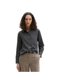 Marc O'Polo Langarmbluse MARC O'POLO "aus Baumwoll-Satin", Damen, Gr. 46, blau graphite, Obermaterial: 100% Baumwolle, unifarben, loose fit normal, Doppelmanschette, Blusen