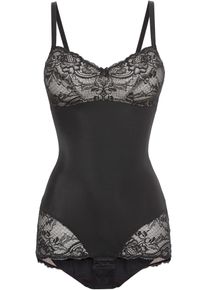 bonprix Geschm&uuml;ckter Medium Shape Body, schwarz, Gr.50, Fein gl&auml;nzender, elastischer Shapingbody mit floralem Spitzendekor und mit leichter Formkraft