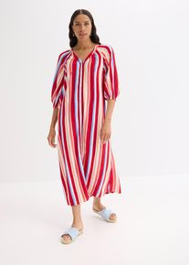 bonprix gestreiftes Kaftan-Kleid aus strukturierter Viskose, rot, Gr.52, gestreiftes Kaftan-Kleid aus strukturierter Viskose mit Knopfleiste vorne und Seiten-Schlitzen, aus Viskose