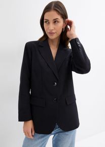 bonprix Oversize-Blazer, schwarz, Gr.40, Blazer mit Schulterpolstern und Taschen vorne, 51% Baumwolle