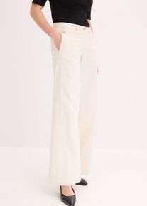 bonprix Wide Leg Hose mit Stretch, beige, Gr.50, Wide Leg Hose mit Schm&uuml;ckkn&ouml;pfen, 97% Baumwolle