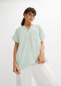 bonprix Kurzarmbluse aus Musselin, gr&uuml;n, Gr.50, Stylische Bluse aus Musselin mit aufgesetzter Tasche, aus Musselin