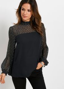 bonprix Tunikabluse mit Smokeeinsatz, schwarz, Gr.48, Tunika mit gesmoktem Einsatz am &Auml;rmel und Stehkragen