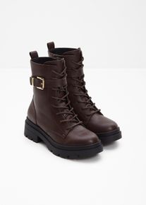 bonprix Schn&uuml;rboots mit Schnalle, braun, Gr.41, L&auml;ssiger Combat Boot mit dekorativer Schnalle, aus Vegan