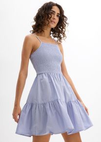 bonprix Tr&auml;gerkleid aus reiner Bio-Baumwolle, blau, Gr.46, Tr&auml;gerkleid aus reiner Bio-Baumwolle mit Volants und Smok, aus 100% Baumwolle