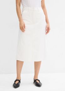 bonprix Hosenrock aus elastischem Baumwoll-Mix, wei&szlig;, Gr.34, Midirock mit mittelhohem Bund mit G&uuml;rtelschlaufen, Vordertaschen sowie Rei&szlig;verschluss und Metallhaken als Verschluss, 98% Baumwolle