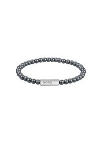 Armband BOSS "SPHERE BEADS", edelstahlfarben, grau, grau, Armb&auml;nder, Damen, 19cm, Edelstahl, Armband, mit Onyx oder H&auml;matit