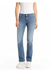 Bootcut-Jeans Replay "NEW LUZ", Damen, Gr. 26, L&auml;nge 32, blau (medium blau 009), Denim/Jeans, Obermaterial: 83% Baumwolle, 10% Modal, 4% Elastomultiester, 3% Elasthan, bootcut fit lang, Jeans Bootcut-Jeans, mit gesticktem R an der Ges&auml;&szlig;tasche
