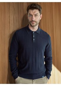 Strickpullover Lerros "Strickpolo mit breiter Strickrippe", Herren, Gr. XXL, classic navy, 100% Baumwolle, ohne Ausschnitt, Pullover Strickpullover