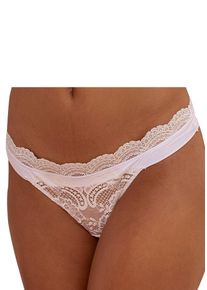 String Lascana "Valentina", Damen, Gr. 40/42, beige (creme), Mesh, Obermaterial: 87% Polyamid, 13% Elasthan, k&ouml;rpernah, Unterhosen String, aus dezent transparenter Spitze