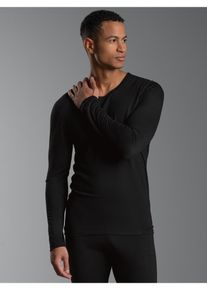 Longsleeve TRIGEMA "TRIGEMA Sportshirt aus Merinowolle", Herren, Gr. M, schwarz, Stoff, 80% Wolle (Merinowolle), 20% Polyamid, normal, Rundhals, Shirts Longsleeve