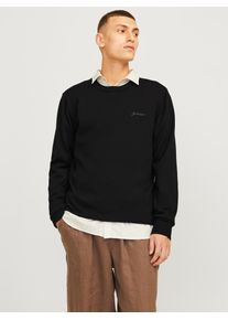 Jack & Jones Rundhalspullover JACK & JONES "JJBRAD KNIT CREW NECK AW24", Herren, Gr. S, schwarz, Strick, Obermaterial: 70% Polyester, 30% Baumwolle, bestickt, meliert, normal, Rundhals, Rippb&uuml;ndchen, Pullover Rundhalspullover