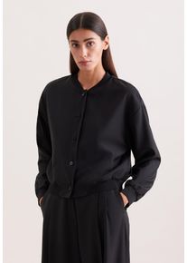 Klassische Bluse Seidensticker, Damen, Gr. M (38), schwarz, 52% Polyester, 43% Schurwolle, 5% Elasthan, unifarben, regular fit, Rundhals, Blusen Klassische Bluse, 1/1 Rundhals Uni