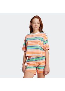 T-Shirt adidas originals "STRIPED KIDS CROP", M&auml;dchen, Gr. 152, wei&szlig; (semi pink spark, cloud wei&szlig;), Obermaterial: 100% Baumwolle, Rundhals, Shirts T-Shirt, f&uuml;r Kinder und Teens, lockere Passform, k&uuml;rzerer Schnitt