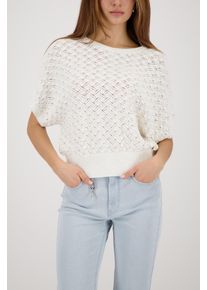 Strickpullover monari "Pullover Ajour", Damen, Gr. 38, off, wei&szlig;, Strick, Obermaterial: 99% Baumwolle, 1% Polyester, unifarben, regular fit taillenbedeckt, Rundhals, angeschnitten Rippstrickb&uuml;ndchen, Pullover Strickpullover, Regular fit mit Ajour-Strickerei