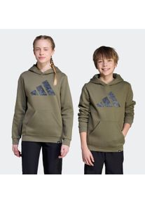 Kapuzensweatshirt adidas Sportswear "MIT CAMOUFLAGE-GRAFIK F&Uuml;R KINDER", Damen, Gr. 128, gr&uuml;n (olive strata), Obermaterial: 70% Baumwolle, 30% Polyester, normal, Rundhals, angesetztes B&uuml;ndchen, Sweatshirts Kapuzensweatshirt
