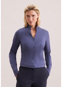 Klassische Bluse Seidensticker, Damen, Gr. S(36), blau (dunkelblau), 75% Baumwolle, 22% Polyamid, 3% Elasthan, unifarben, slim fit, ohne Ausschnitt, Blusen Klassische Bluse, 1/1 Stehkragen Uni