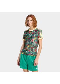 T-Shirt adidas originals "adidas originals X LIBERTY LONDON 3-STREIFEN", Damen, Gr. M, schwarz, bold gr&uuml;n, collegiate gr&uuml;n, eqt gelb, Obermaterial: 100% Polyester, normal, Rundhals, Shirts T-Shirt