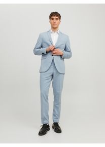 Jack & Jones Anzug JACK & JONES "JPRFRANCO Extra schmal, pflegeleicht, stilvoll mit fallendem Revers", Herren, Gr. 46, N-Gr, ashley blau, Web, Obermaterial: 78% Polyester, 17% Viskose, 5% Elasthan, unifarben, slim fit, Anz&uuml;ge Anzug, Materialmix, slim fit, Topseller