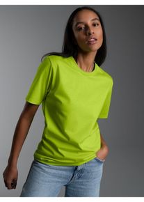 T-Shirt TRIGEMA "TRIGEMA T-Shirt DELUXE Baumwolle", Damen, Gr. XL, gelb (lemon), Single Jersey, 100% Baumwolle, Basic, lang, Rundhals, Shirts T-Shirt
