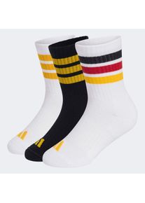 Funktionssocken adidas Performance "3-STREIFEN D&Auml;MPFENDE SPORTSWEAR CREW, 3 PAAR", Kinder, Gr. 22-24, wei&szlig;, schwarz, collegiate gold, Obermaterial: 63% Baumwolle, 32% Polyester, 4% Elasthan, 1% Polyamid, Socken Funktionssocken